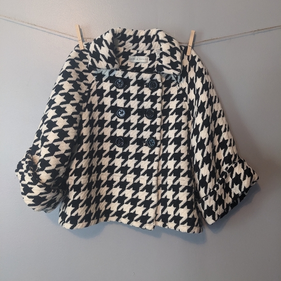 Lord & Taylor Button Up Wool Pea Coat Houndstooth Size Small - Picture 8 of 9